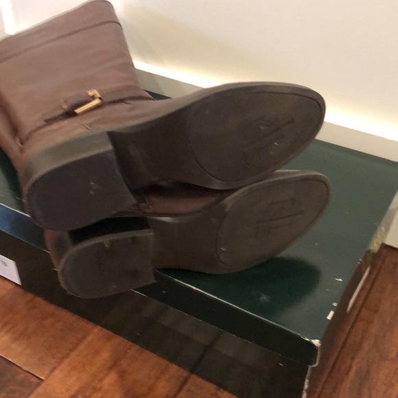 Ralph Lauren 7B Melora Dark Brown Burnished Calf Leather Boots - Picture 8 of 9